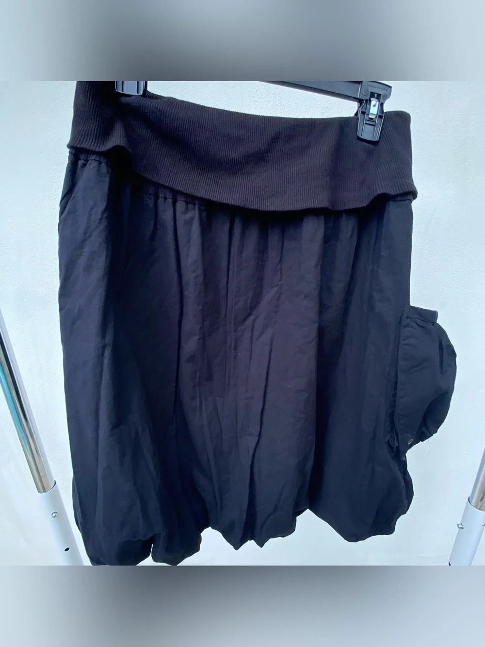 Y2K Fairy Black & Pink Floral Embroidered Bubble Cargo Foldover Skirt Medium
